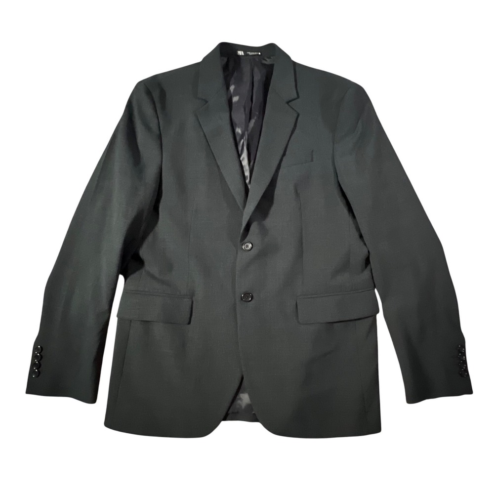 Zara Blazer Mens 42 Navy Blue Two Button Micro Texture Double Vent Sport Coat